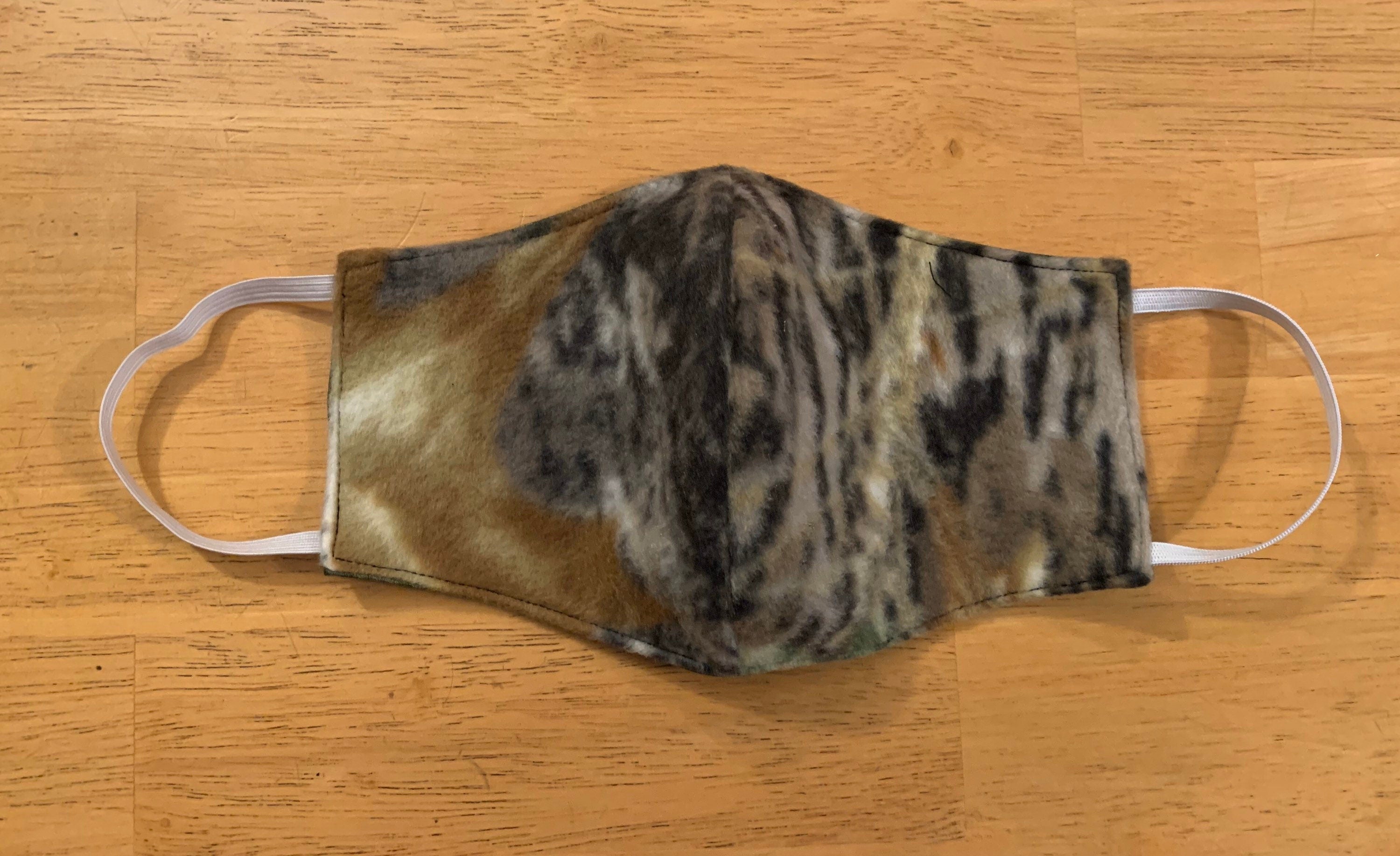 Camo Fleece/Green Cotton Face Mask! Reversible and Washable! NEW