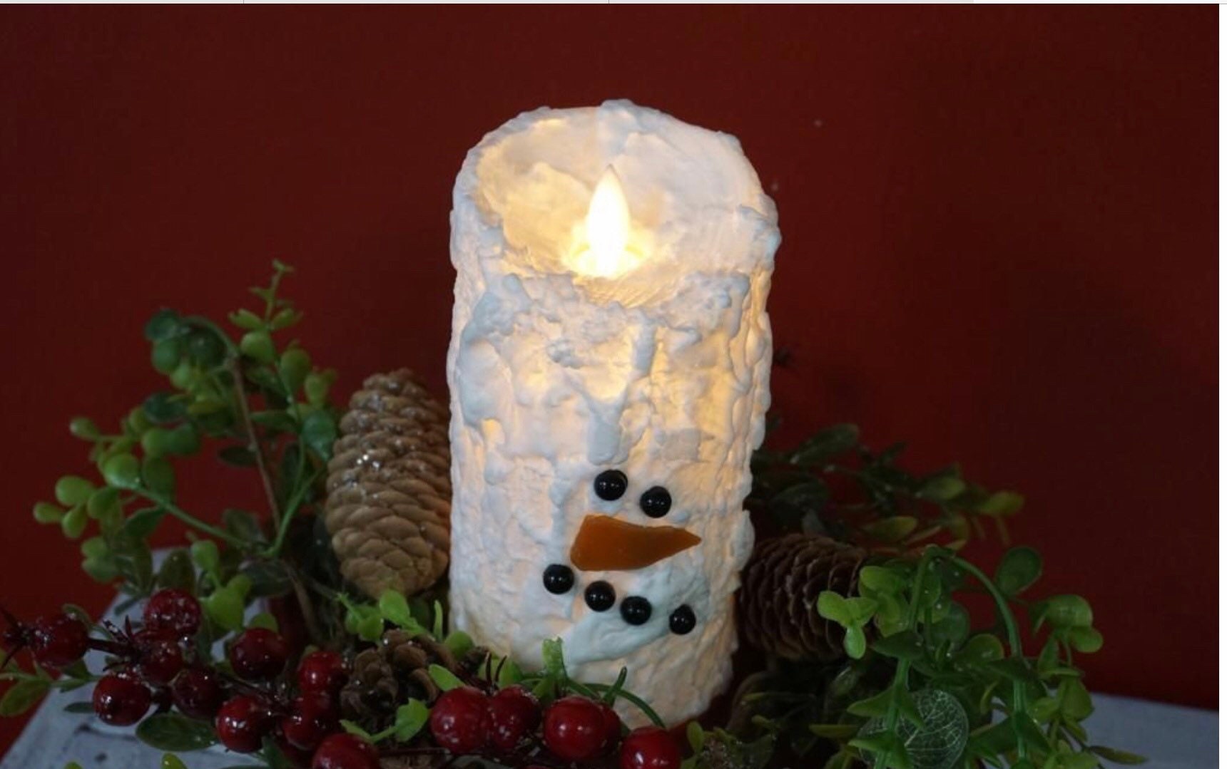 Snowman Bumpy White Moving Flame Timer LED Candle 3in by 7”or 3in by 5”NEW