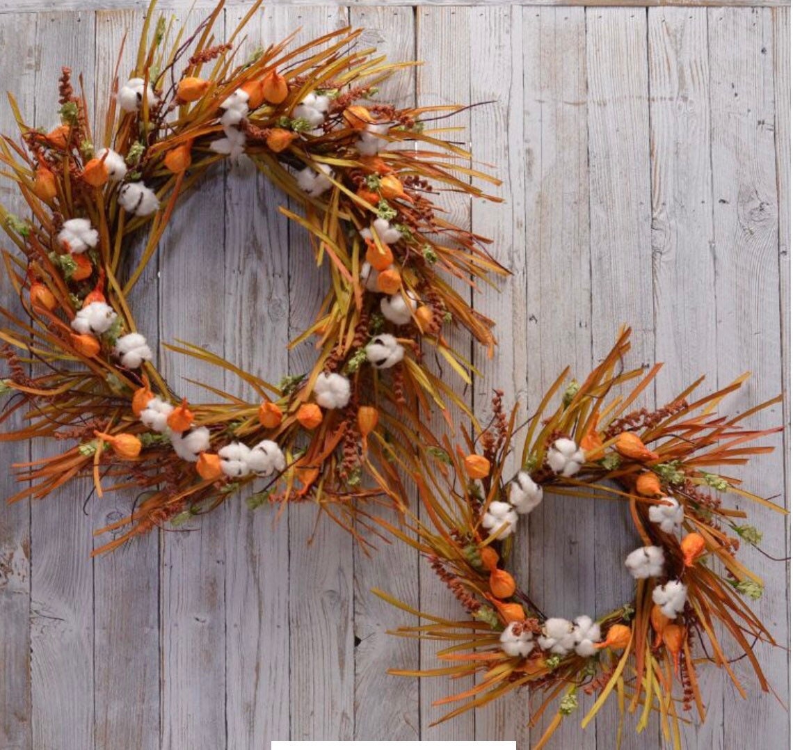 2 Fall Cotton Wreath NEW