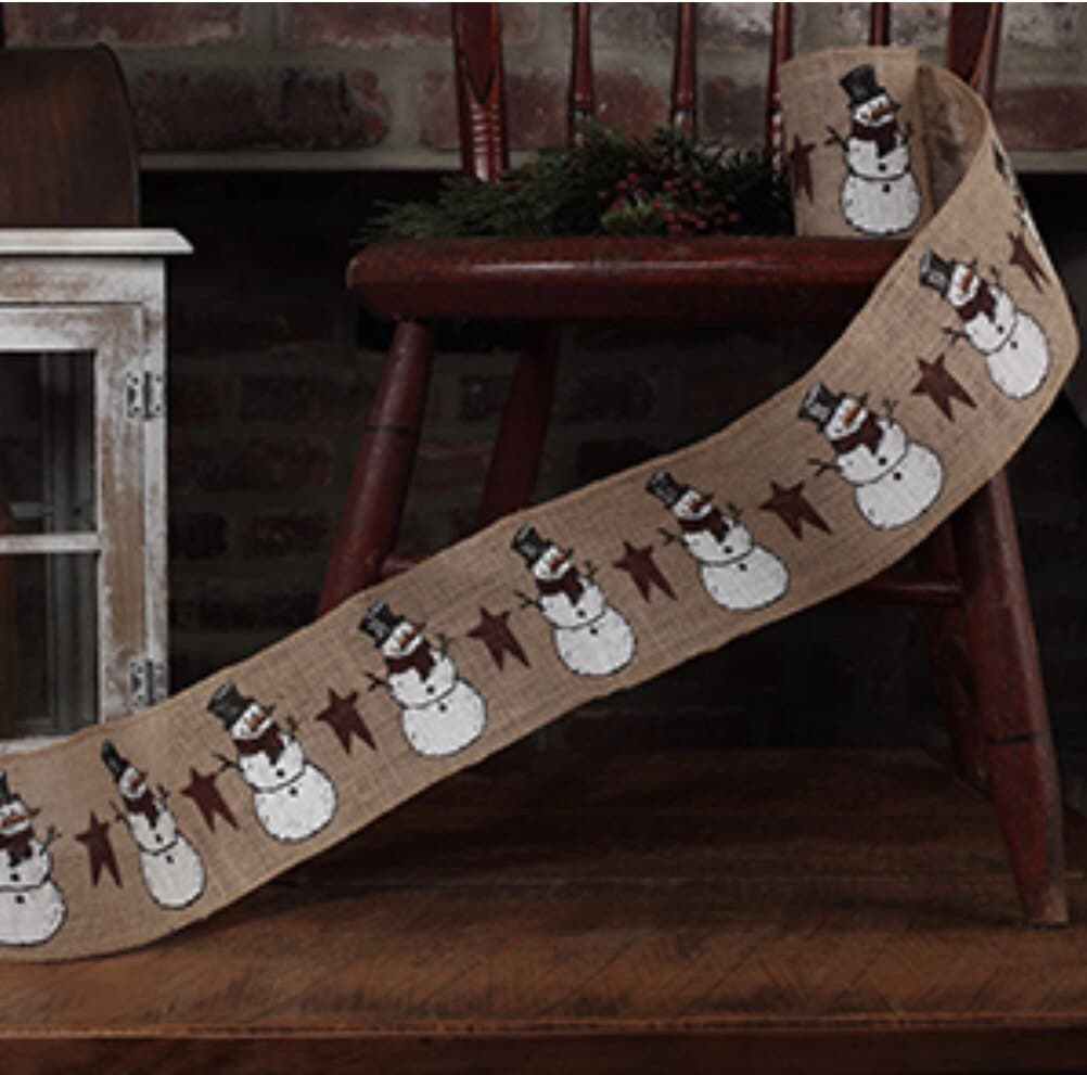 4” x 10’ Snowman Ribbon NEW—Burlap