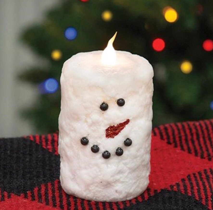 Snowman Votive Timer Pillar 2” x3” New