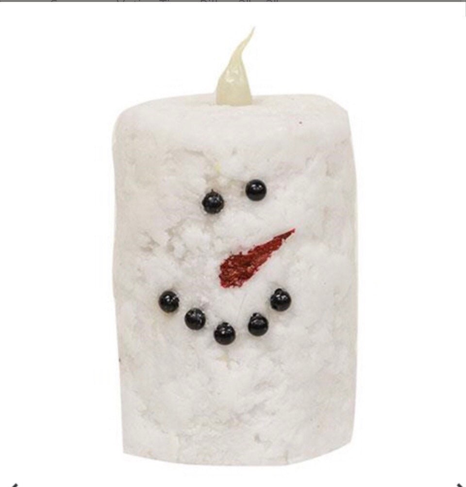 Snowman Votive Timer Pillar 2” x3” New