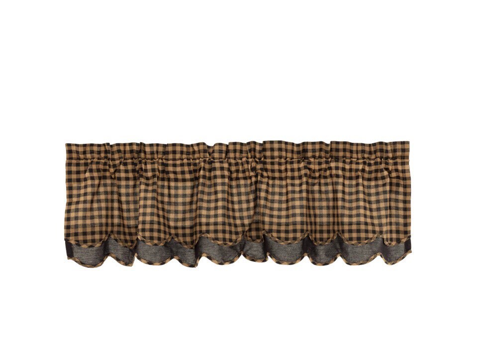 Black Checked Scalloped Layered Valance 16 x 60 NEW