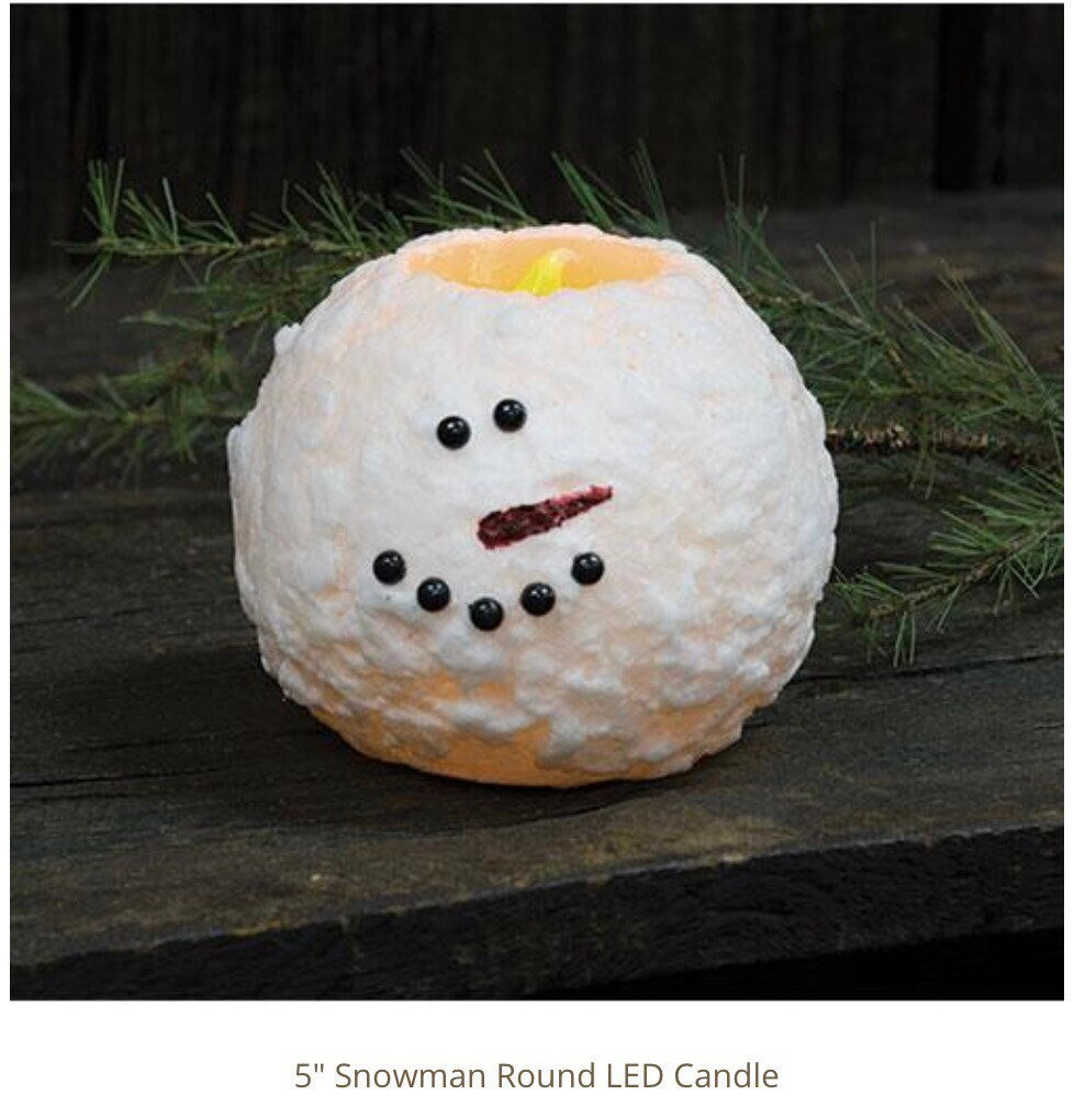 Snowman Bumpy White 5” Round LED Candle NEW