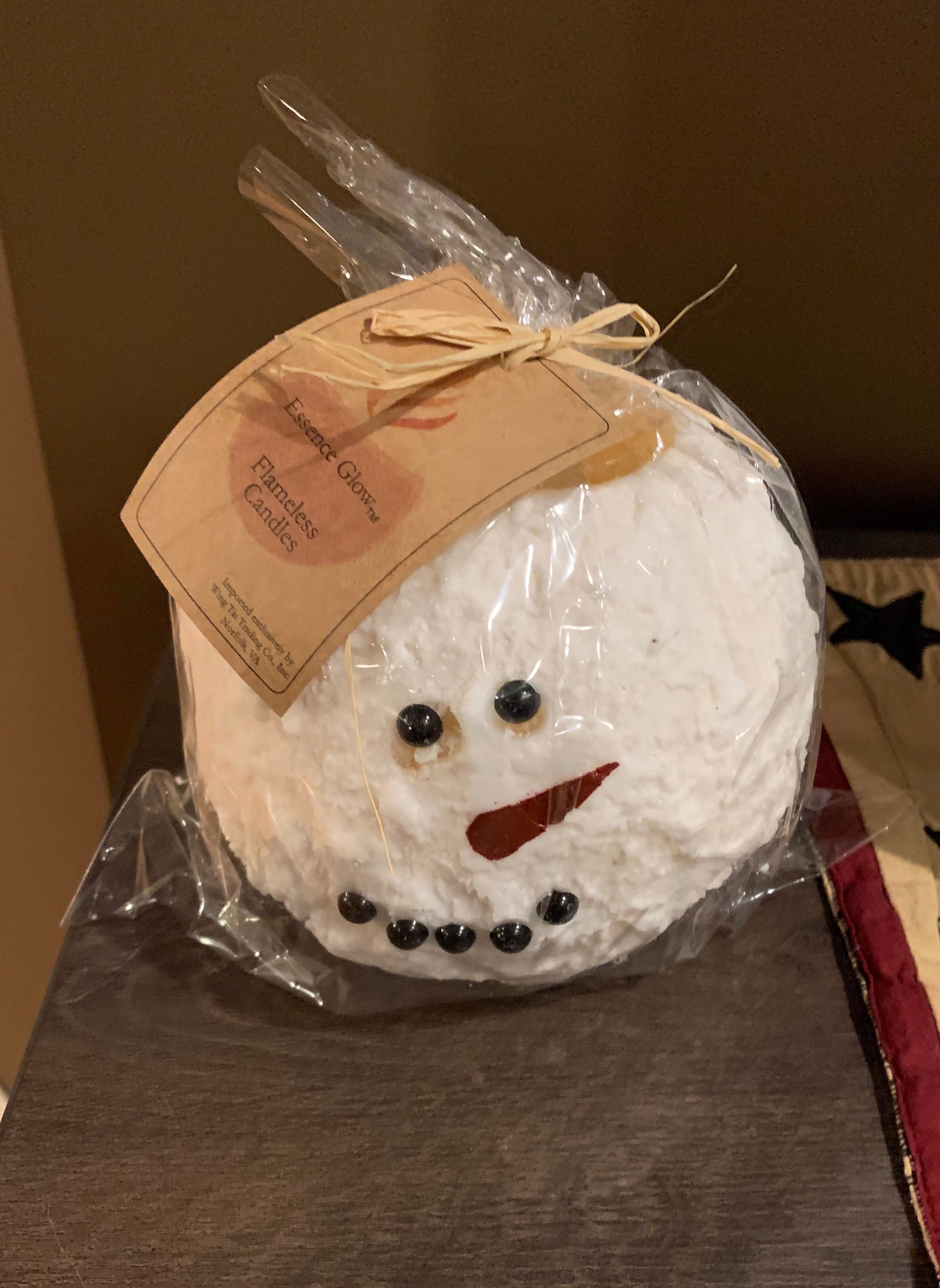 Snowman Bumpy White 5” Round LED Candle NEW