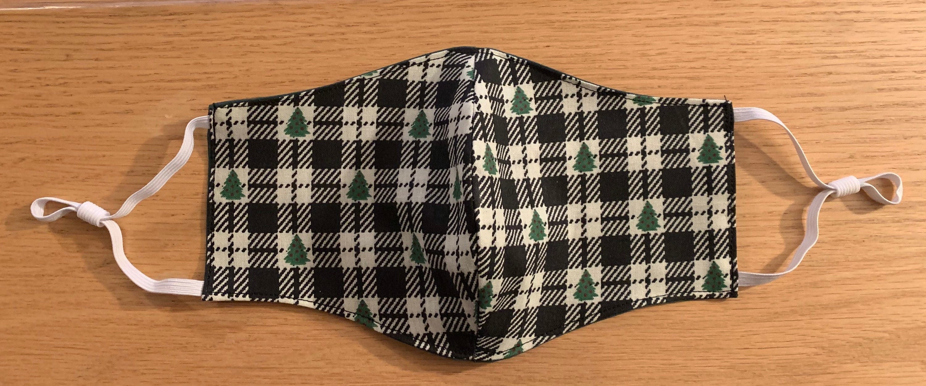 Black Check Tree adjustable Face Mask Reversible & Washable! NEW