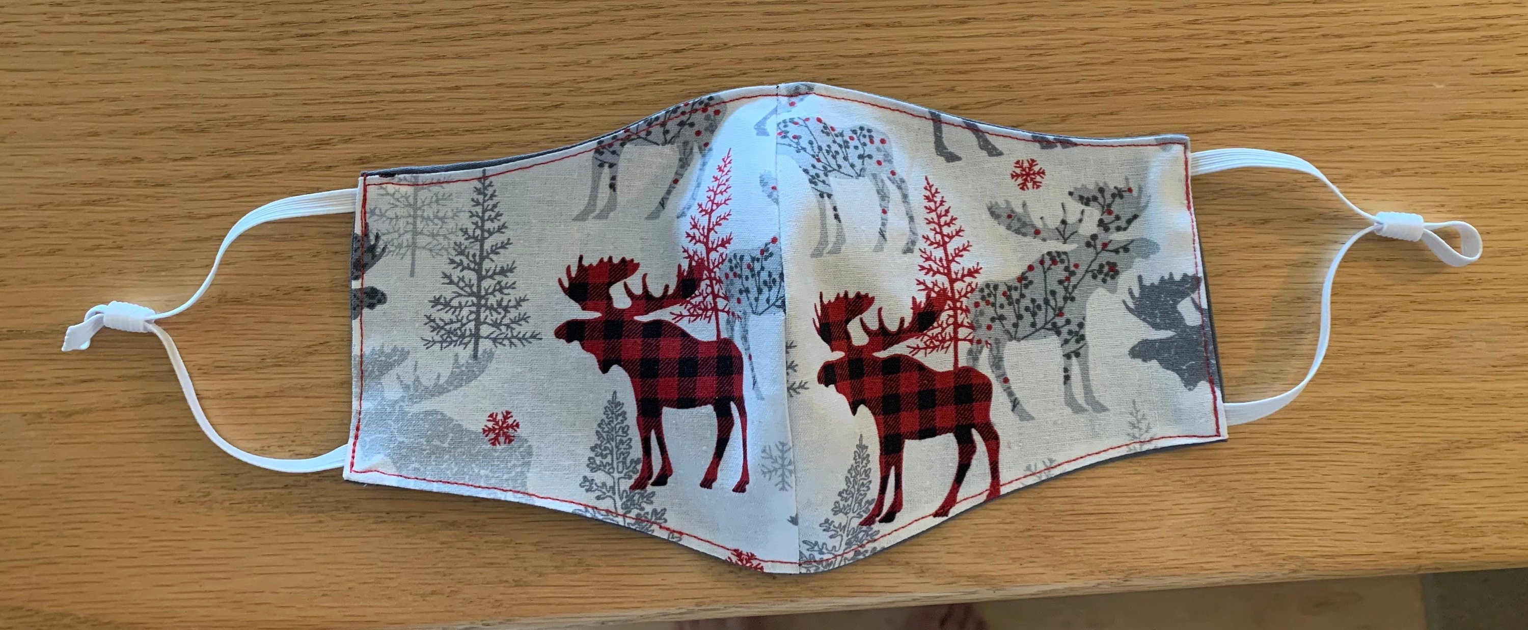 Christmas Moose adjustable Face Mask Reversible & Washable! NEW