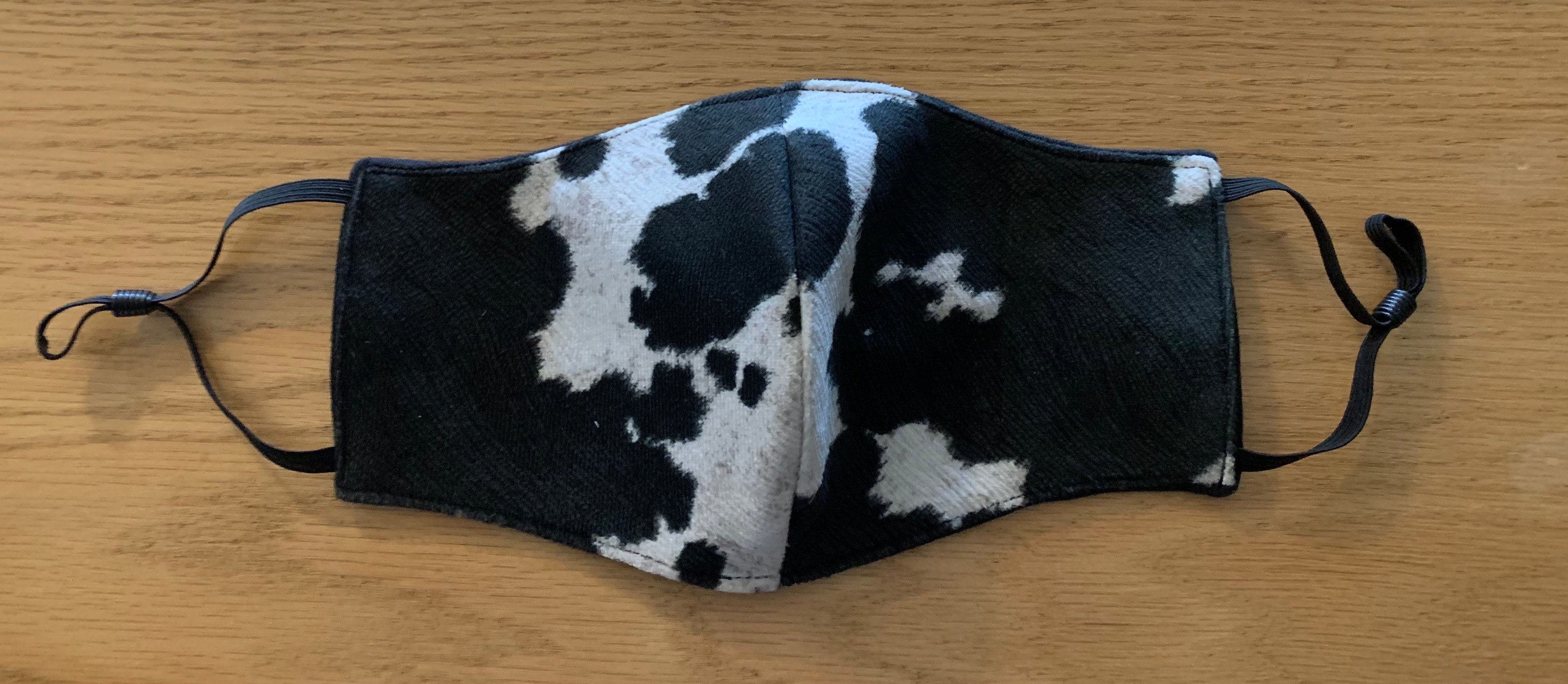Cowhide Black Cream Reversible,Adjustable and Washable Face Mask NEW