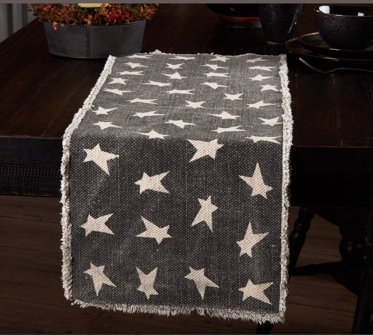 Black Primitive Star Table Runner  13”x 36”NEW