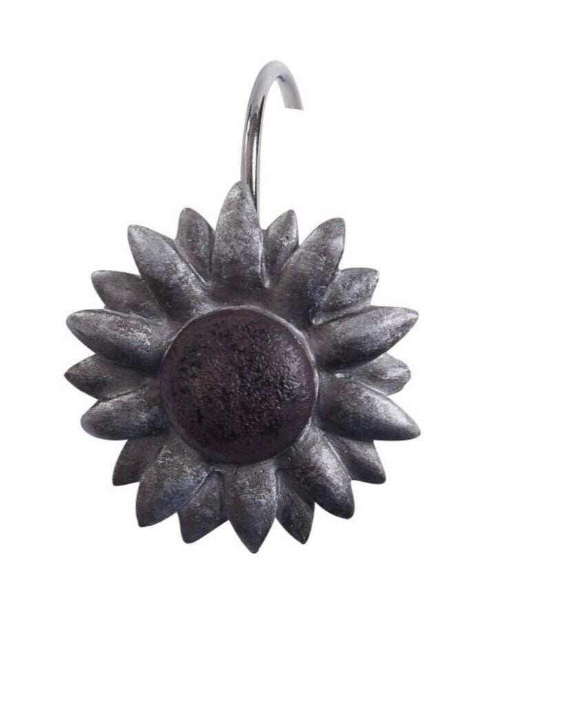Antique Farmhouse Sunflower Shower Curtain Hooks! Set of 12