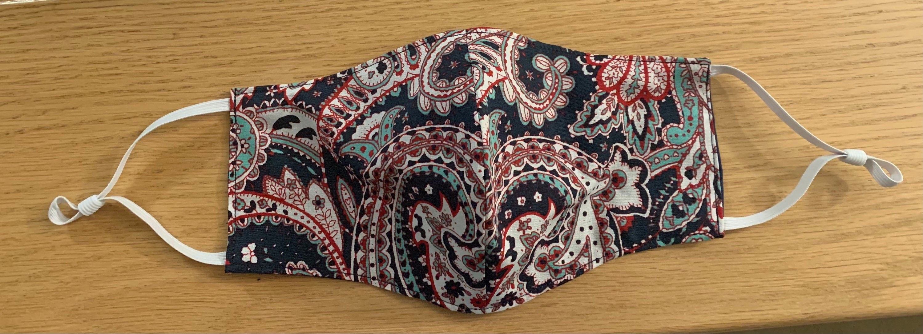 Blue/Red Paisley Face Mask Reversible,Washable and Adjustable ! NEW