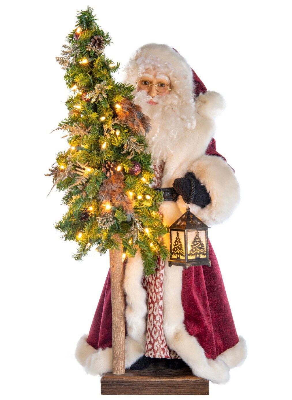 Plum Wine Holiday White Santa with Tree