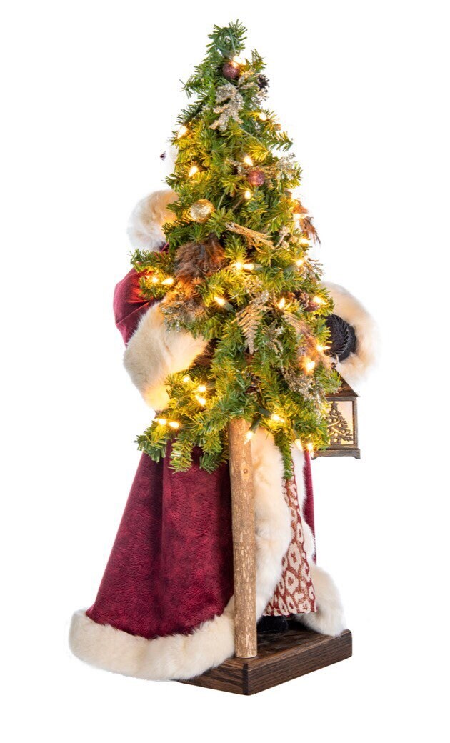 Plum Wine Holiday White Santa with Tree, 29”