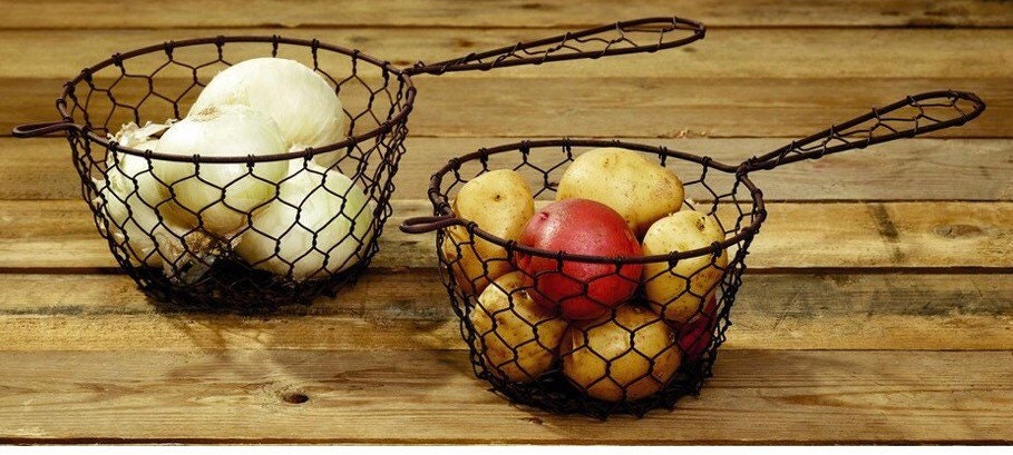 Antique Rust Vintage Fry Baskets - Set Of 2