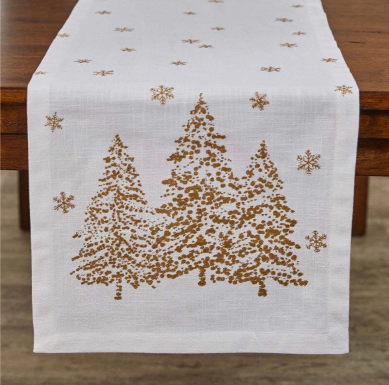 Golden Christmas Tree Table Runner 15” x 54”NEW