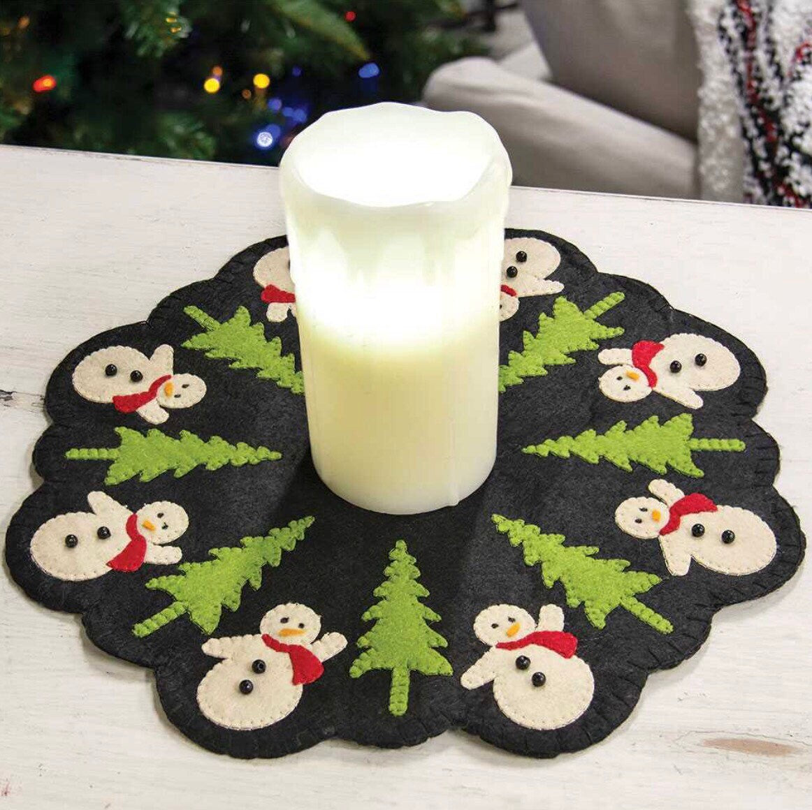 Snowman And Christmas Tree Felt Mat New