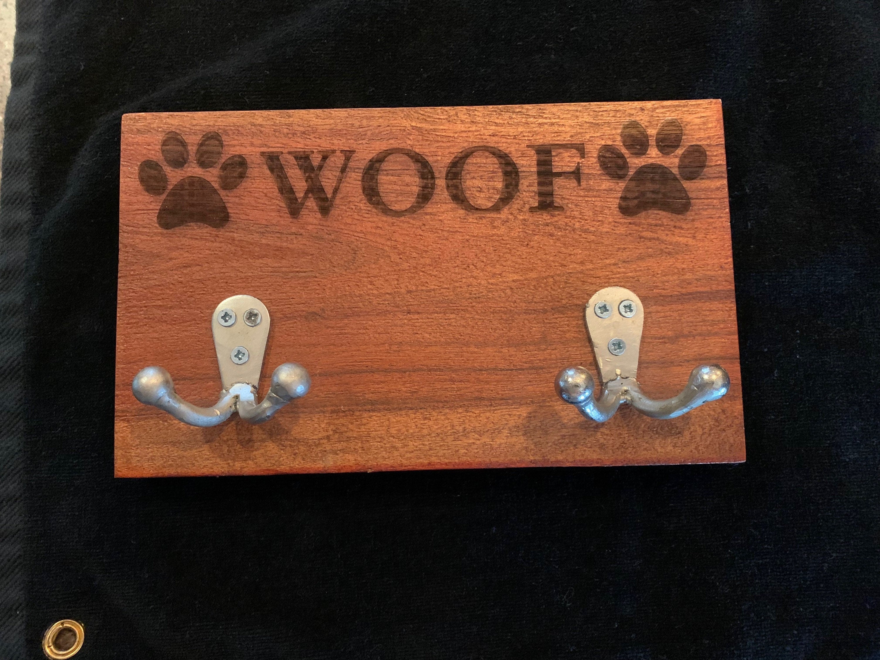 Woof wood dog leash or key hanger New