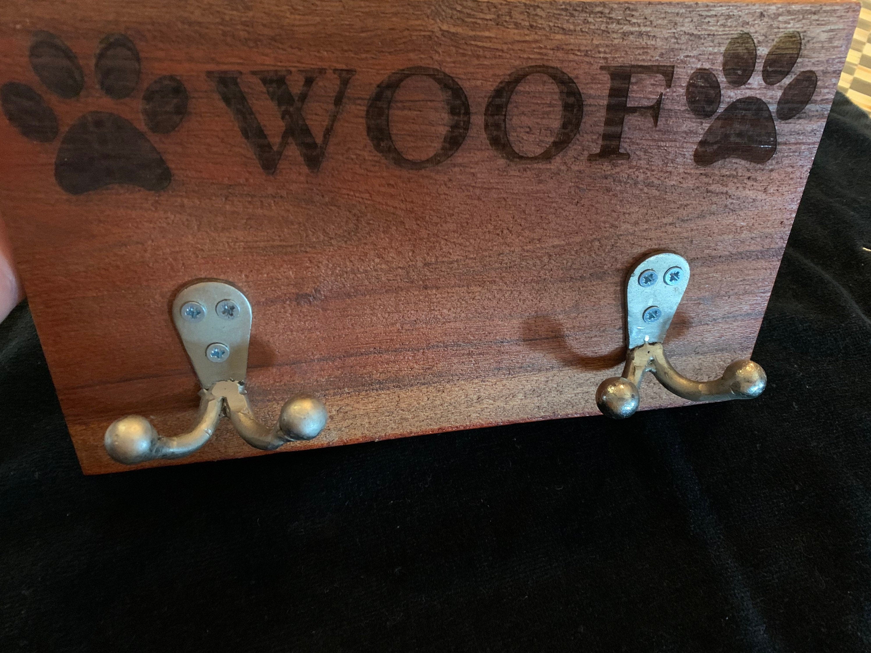 Woof wood dog leash or key hanger New