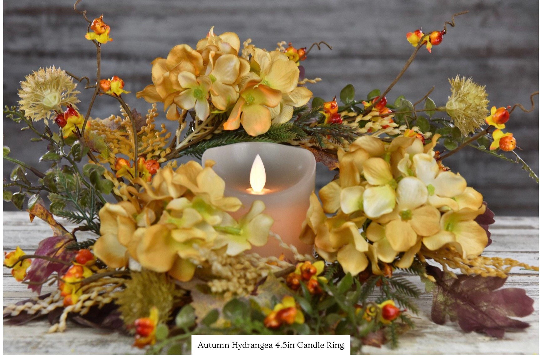 Autumn Hydrangea 4.5 inch Candle Ring NEW
