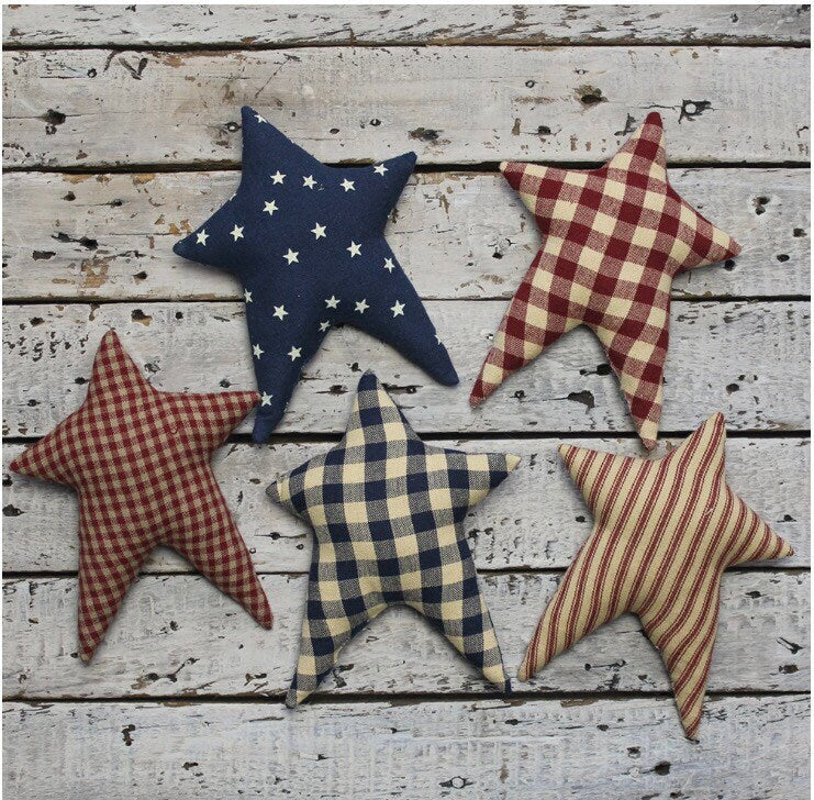 Freedom Fabric Stars set of 5 Ornament NEW