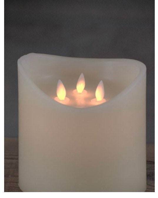 Cream Moving Flame 3 Wick LED Timer Candle 6x6in
