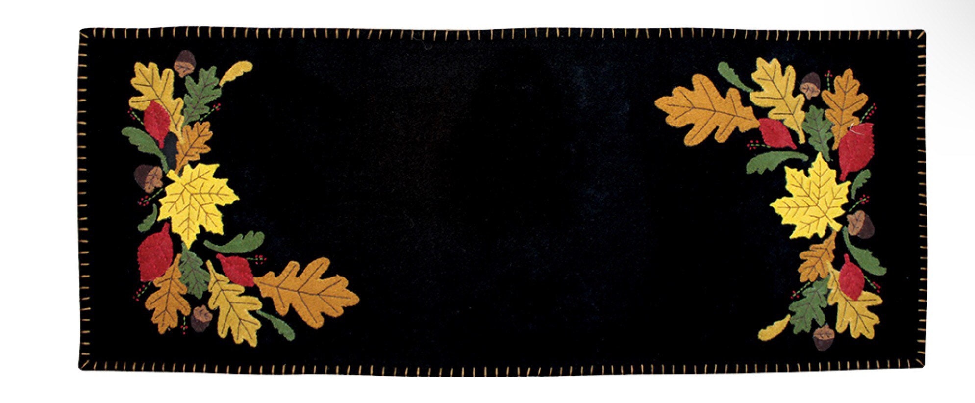 Fall Leaves Black Table Runner Wool NEW