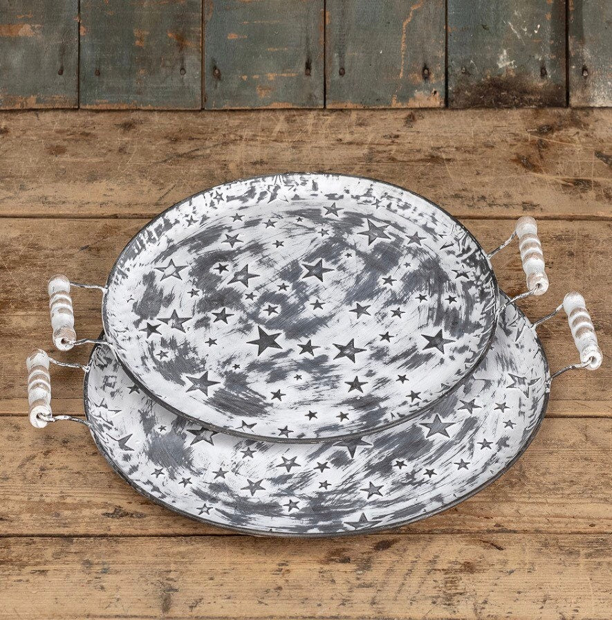 14” Whitewash Star Tray w/ Handles! NEW