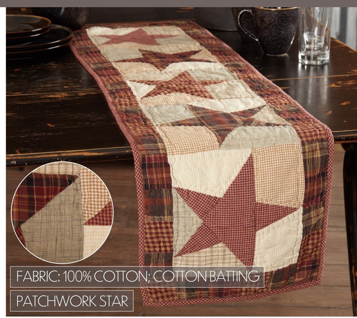 Abilene Star Quilted Runner 13x48 New