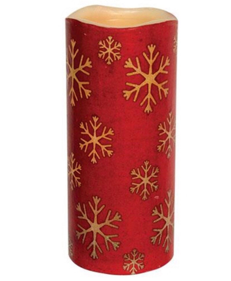 Red Snowflake Print LED Pillar 3” x 6” NEW