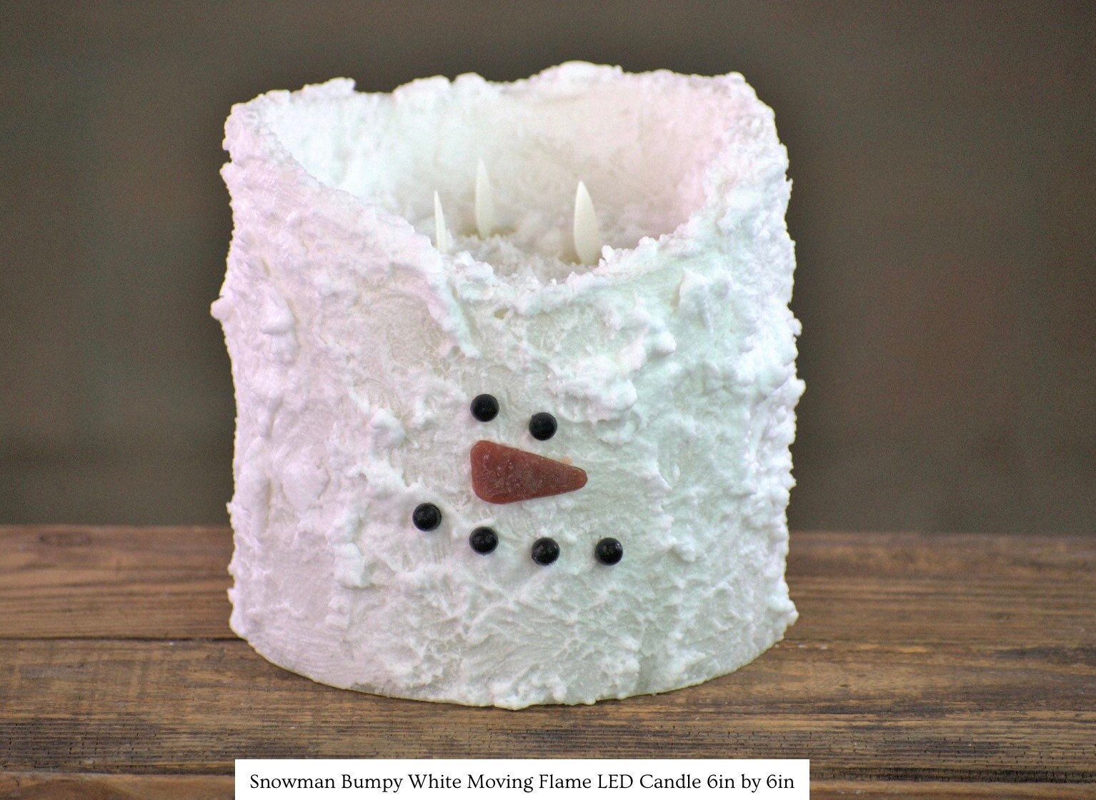 Snowman Bumpy White Moving Flame LED Candle 6in by 6in NEW