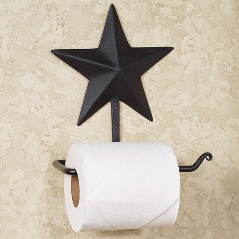 Black Barn Star Toilet Paper Holder (7 x 8 x 3.75”)