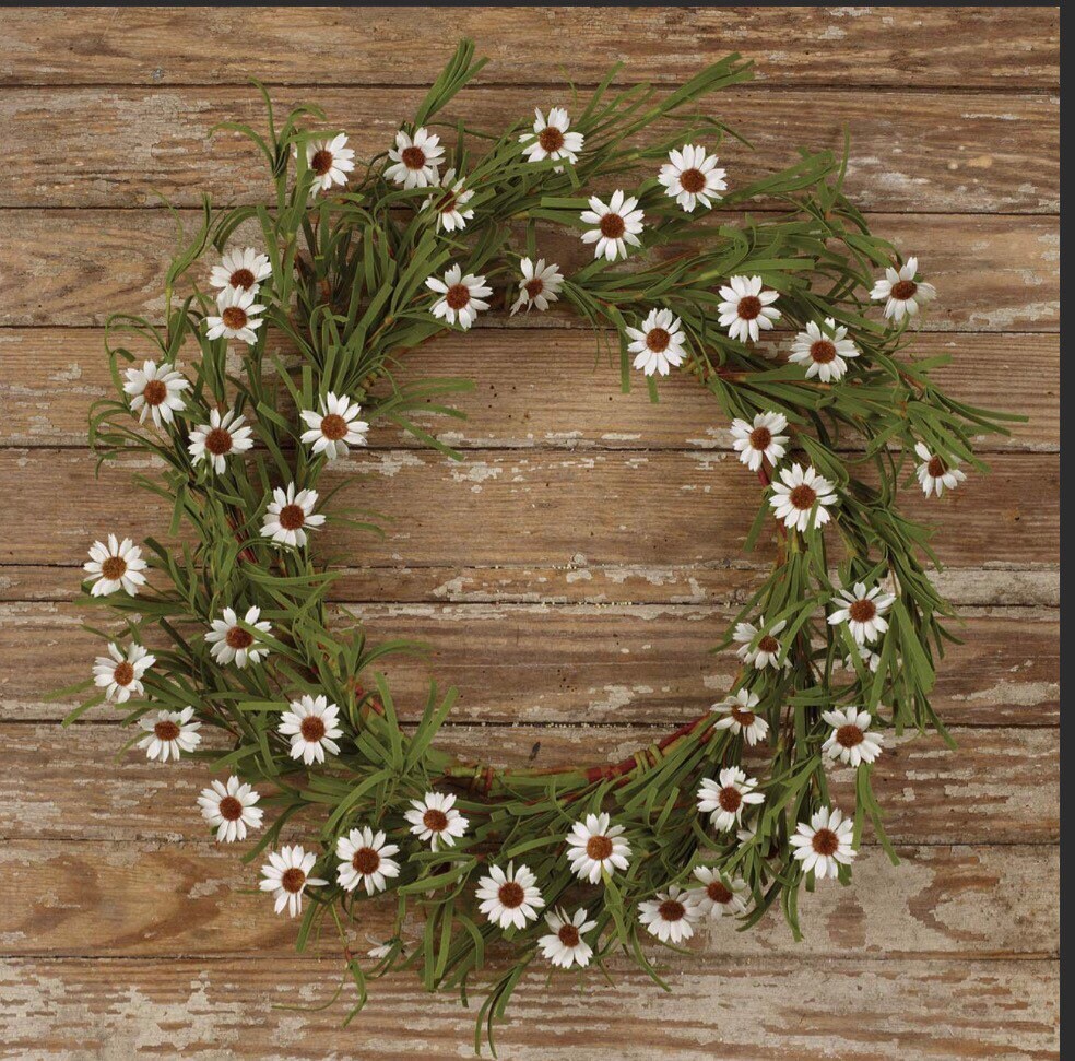 White or Yellow Mini Daisy Wreath (18”outer) New