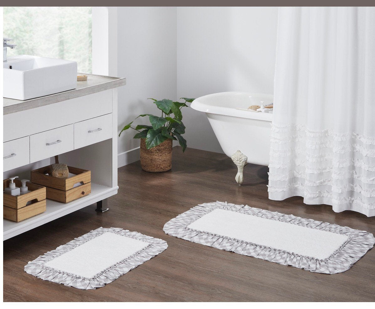 Annie Buffalo Grey Check Bathmat 20x30 New