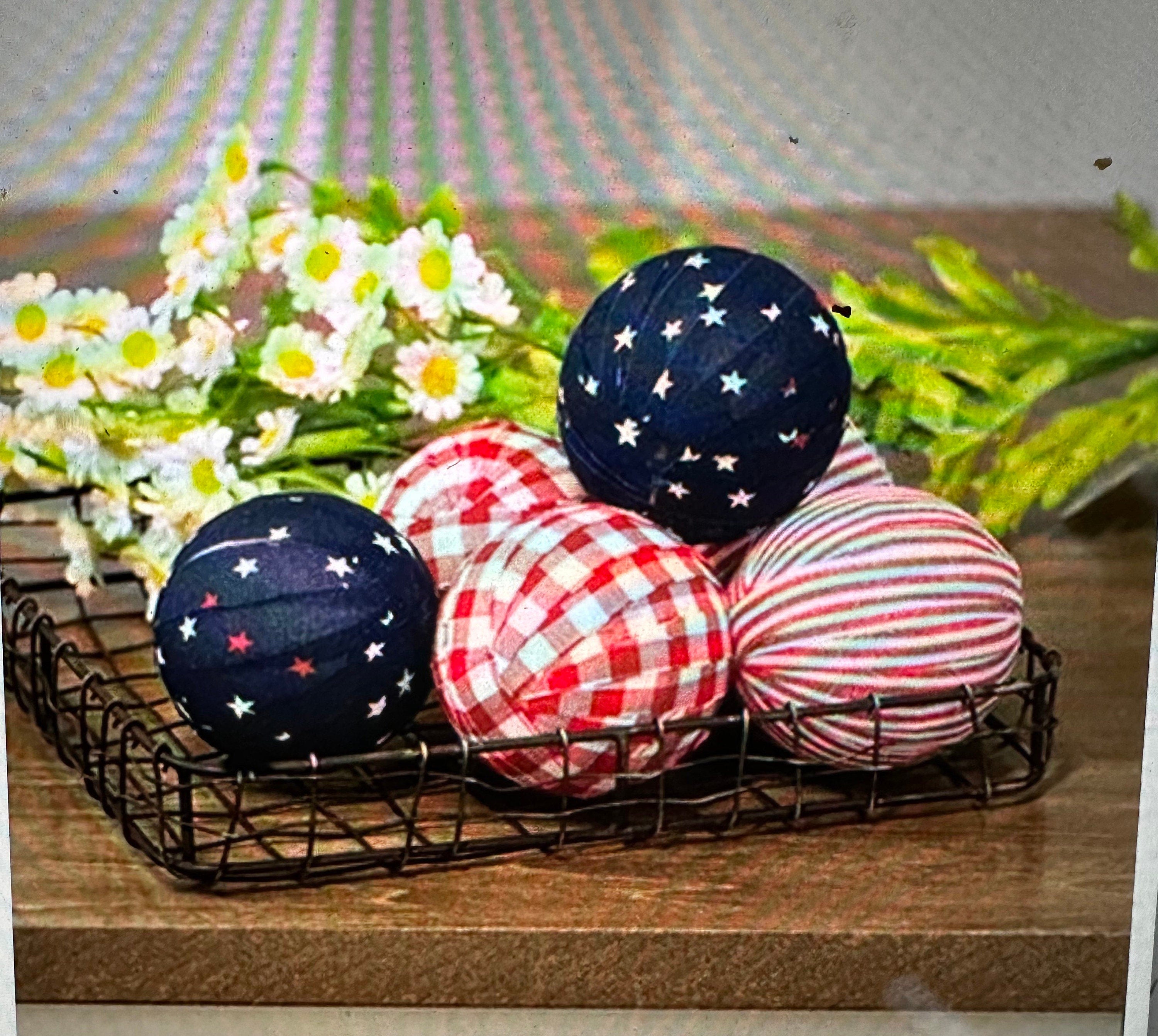 Americana Gingham Rag Balls Set of 6! NEW