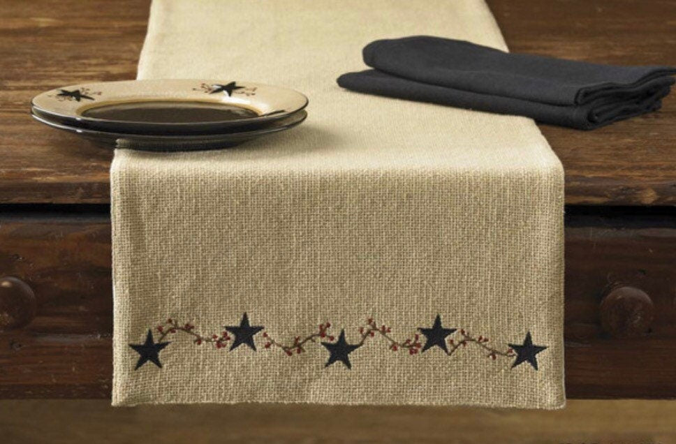 36” or 54” Burlap Star Table Runner (13x36”) or 13x54”)