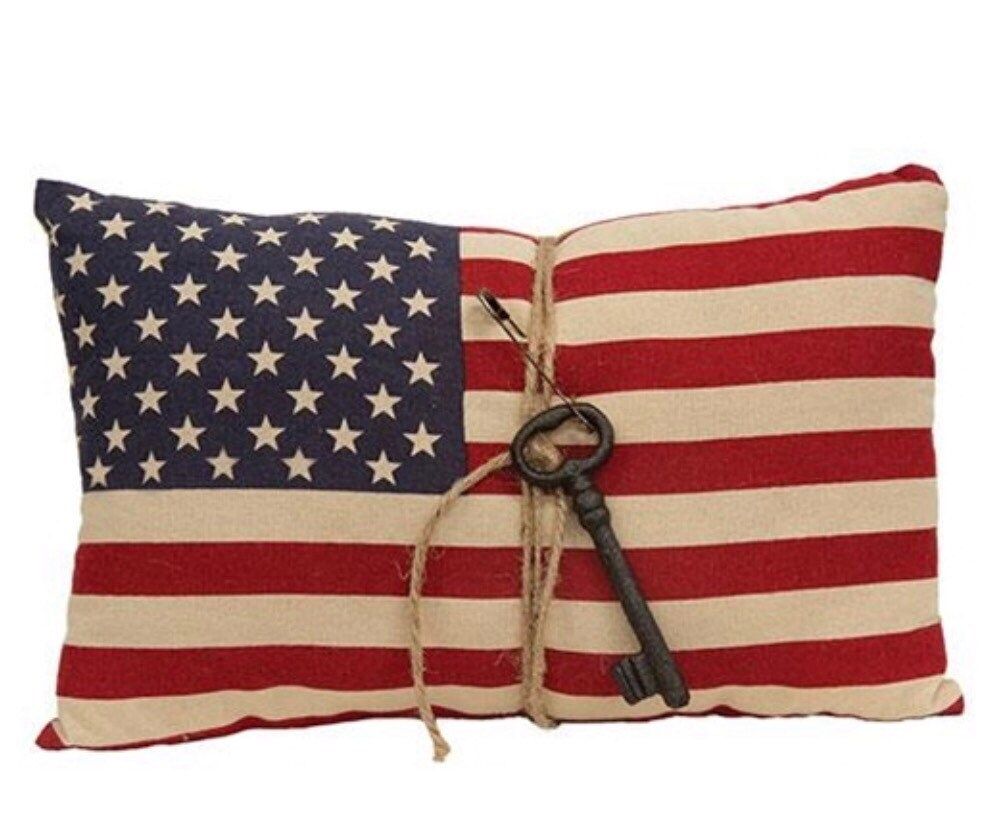 American Flag Pillow w/ Antiqued Key