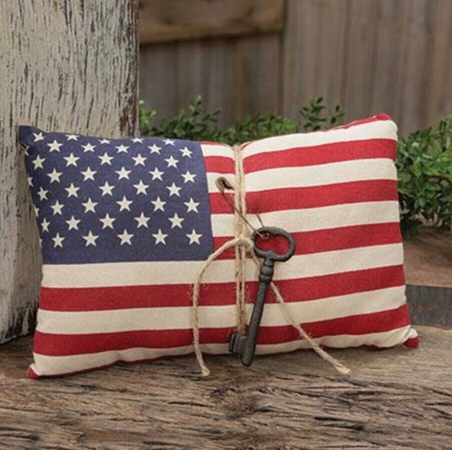 American Flag Pillow w/ Antiqued Key