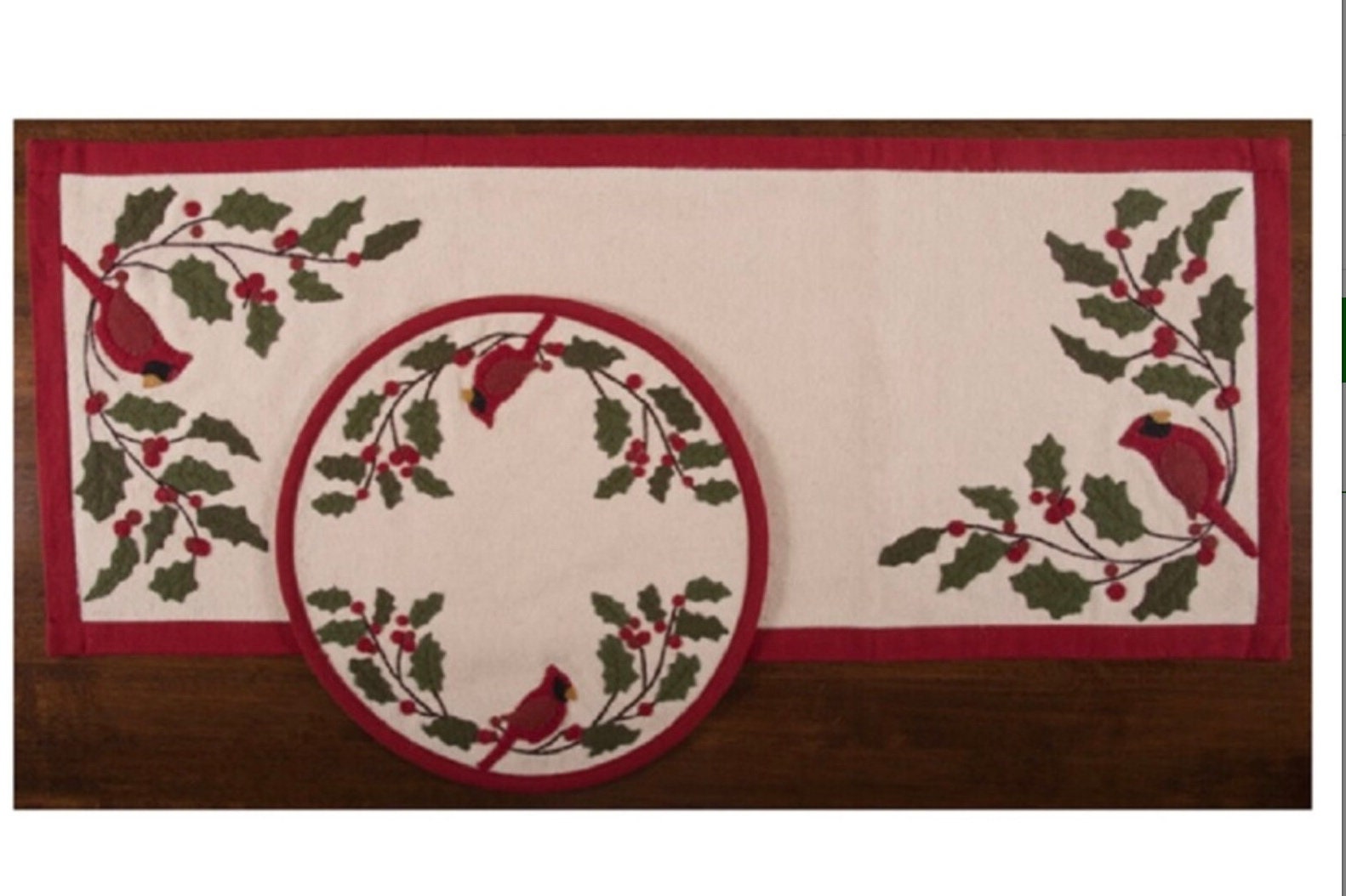 Cardinal Holly Cream Table Runner 14” x 36” NEW