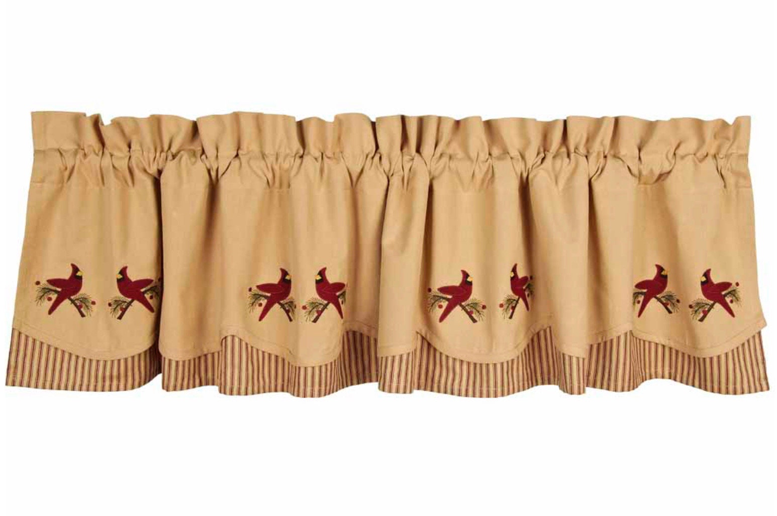 Ticking Cardinal Fairfield Valance is Nutmeg - Barn Red. The valance is 72