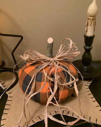 Orange & Black Plaid Fabric Pumpkin ! NEW