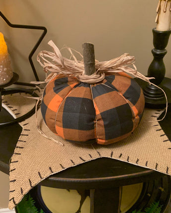 Orange & Black Plaid Fabric Pumpkin ! NEW