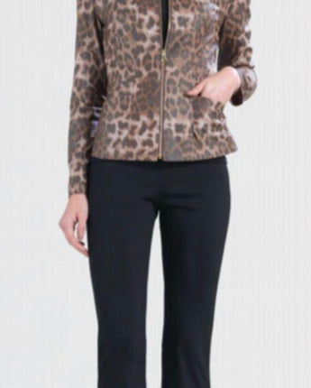 Cheetah Liquid Leather Center Zip Jacket w/ Slit Front Pockets——XS