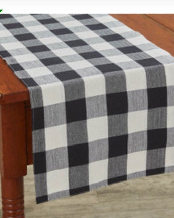 WIcklow Check Backed Table Runner 13 x 36”L-Black Cream