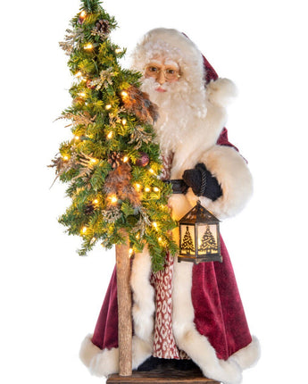 Plum Wine Holiday White Santa with Tree, 29”