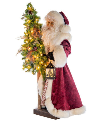 Plum Wine Holiday White Santa with Tree, 29”