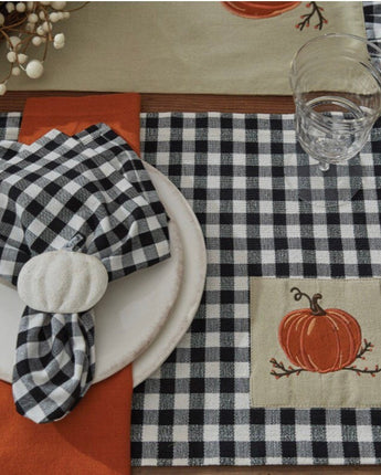 Autumn Checkerboard Napkins & Pumpkin Napkin Rings! Set of 4 New