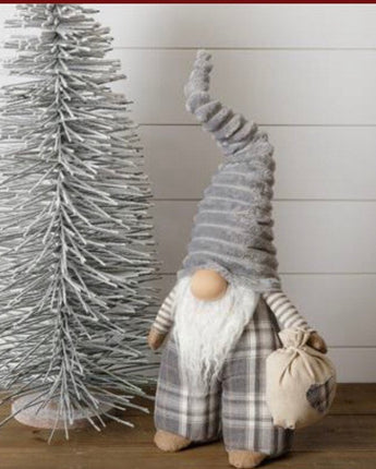 Standing Gnome with Bag - Gray Plaid Pants, Gray Hat