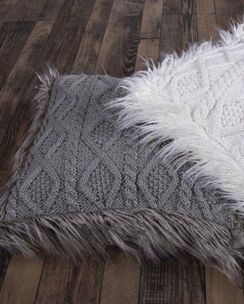 Gray Mongolian Fur Cable Knit Throw Pillow