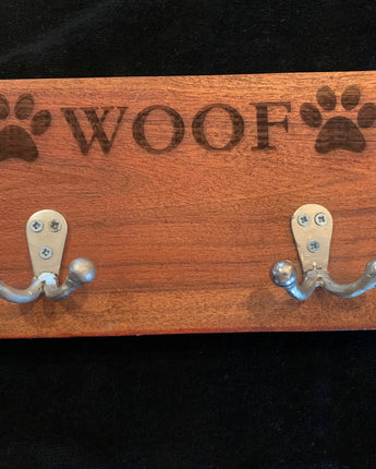Woof wood dog leash or key hanger New