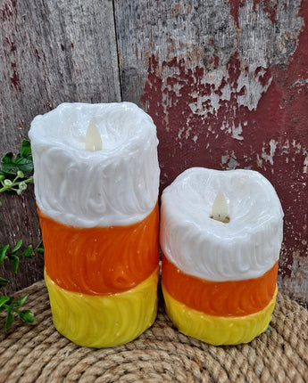 Candy Corn Silicone dipped flameless Timer Candle 3” x 6” or 3”x 4” New
